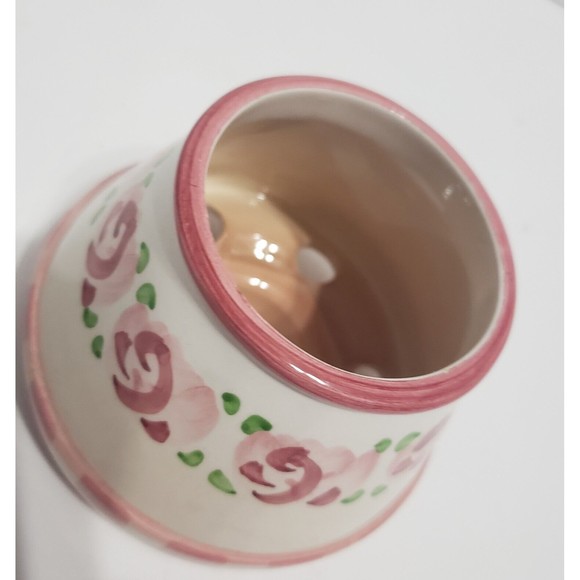 Small Candle Holder Shade Topper Waxcessories Ceramic Pink Flowers White Flaw - Picture 6 of 10